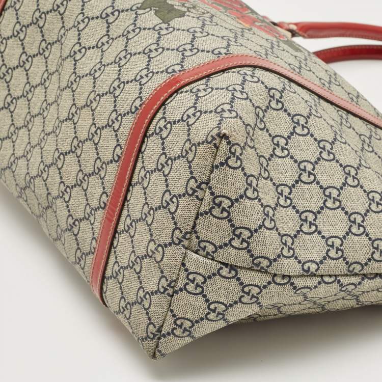 Pre Owned Gucci Red/Blue GG Supreme Canvas and Patent Leather Medium Heart Tattoo Joy Tote