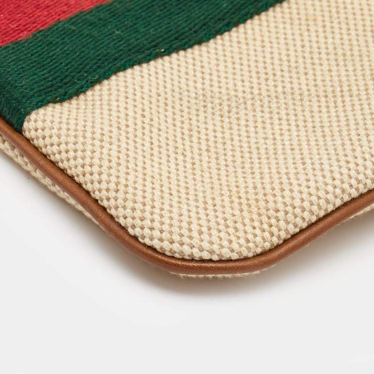 Pre Owned Gucci Brown/Beige GG Web Wristlet Pouch 