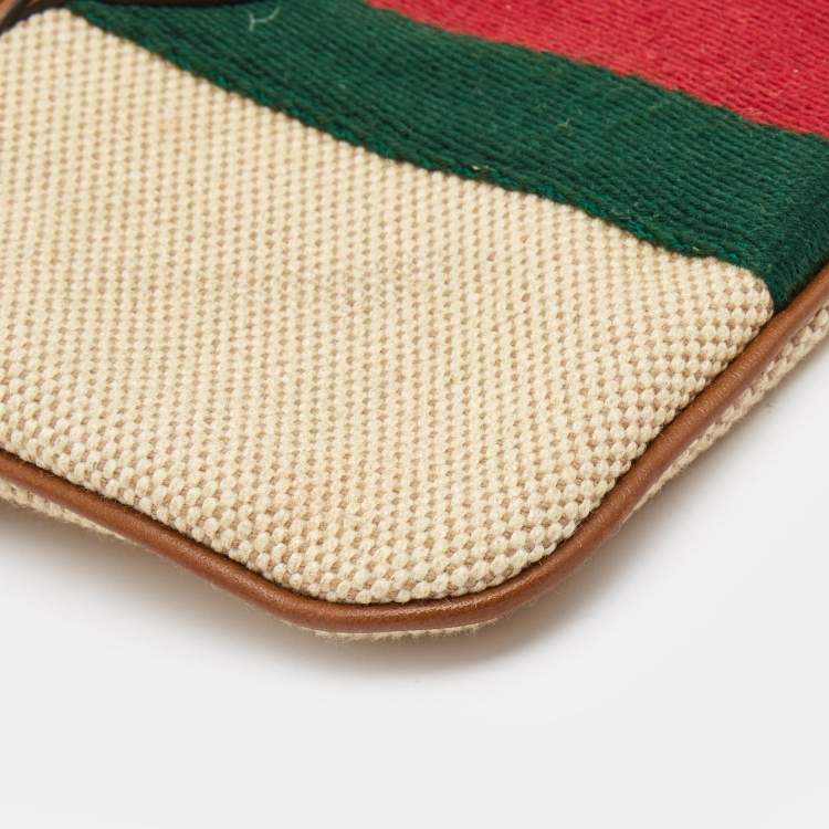 Pre Owned Gucci Brown/Beige GG Web Wristlet Pouch 