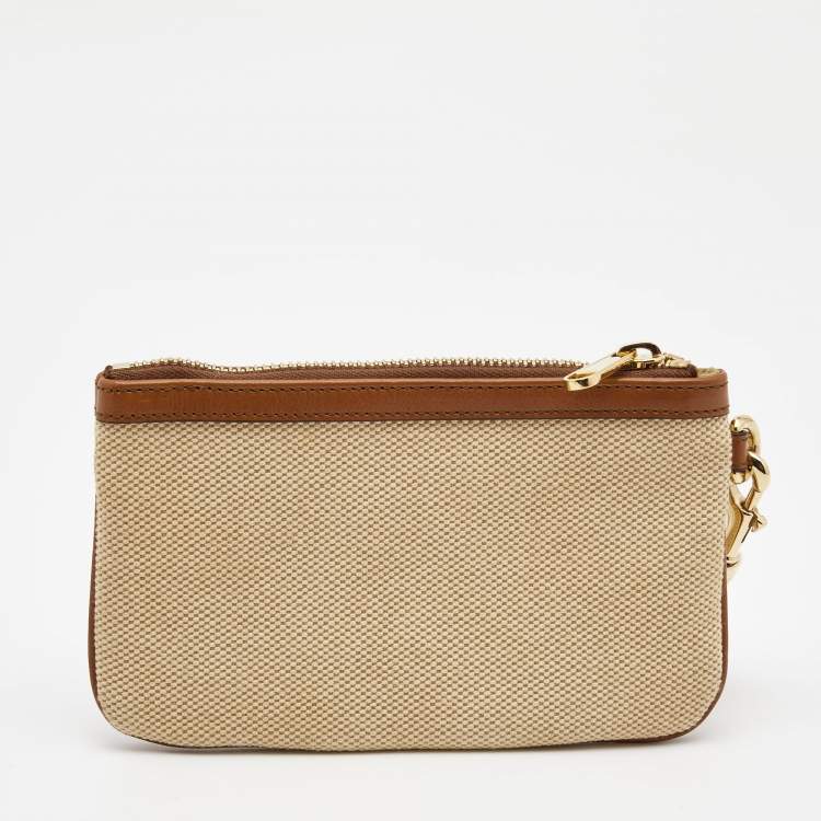 Pre Owned Gucci Brown/Beige GG Web Wristlet Pouch 