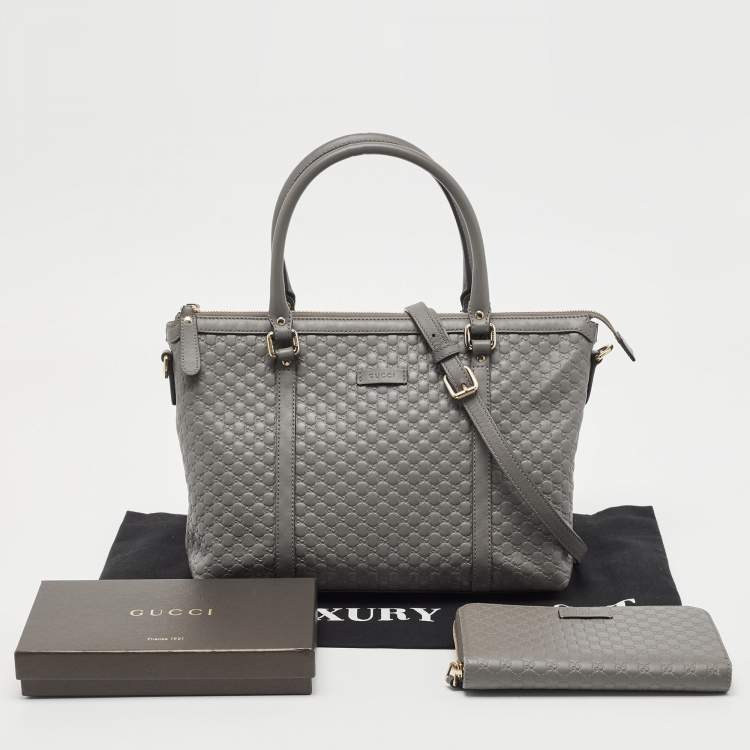 Pre Owned Gucci Grey Microguccissima Leather Margaux Tote
