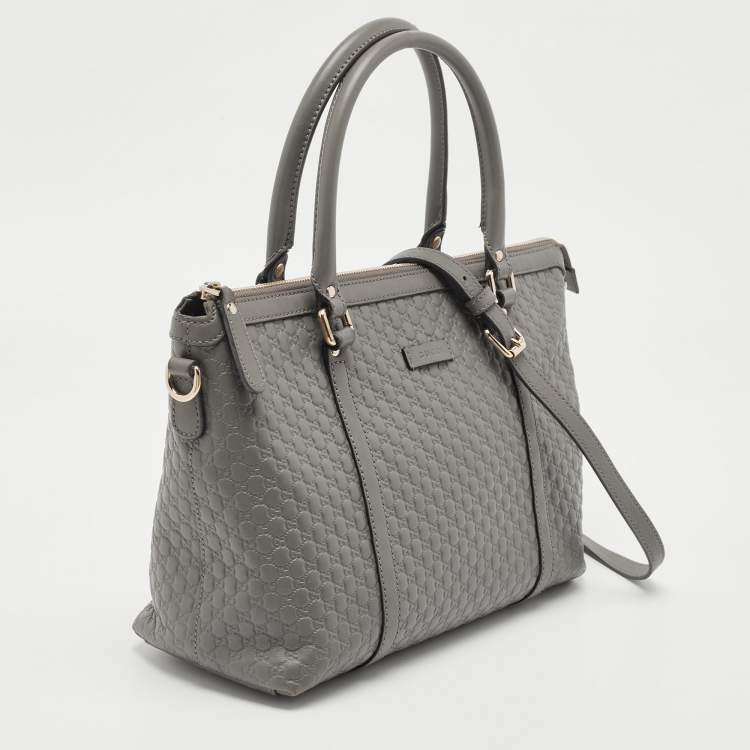 Pre Owned Gucci Grey Microguccissima Leather Margaux Tote