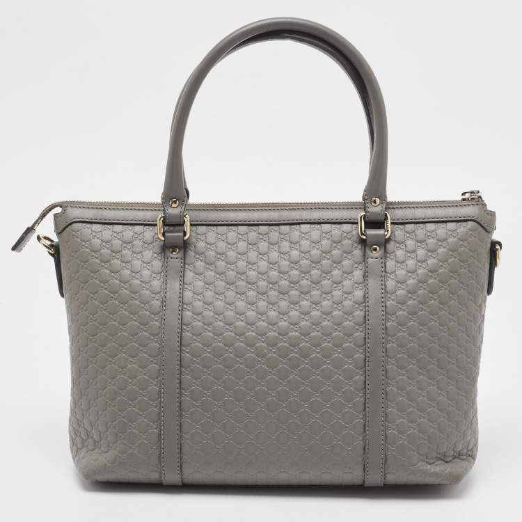 Pre Owned Gucci Grey Microguccissima Leather Margaux Tote