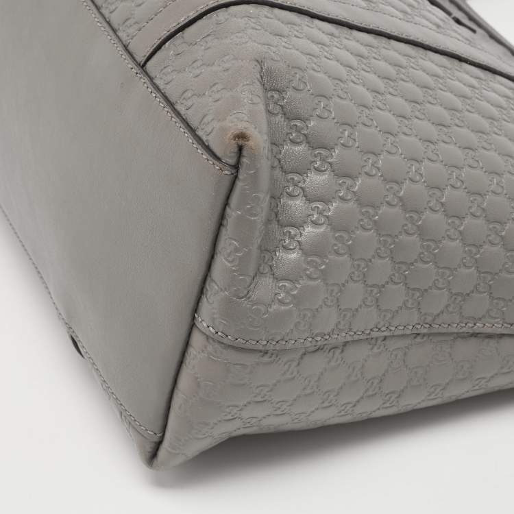 Pre Owned Gucci Grey Microguccissima Leather Margaux Tote