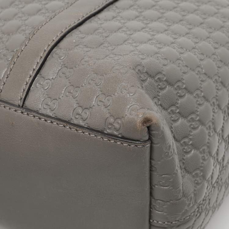 Pre Owned Gucci Grey Microguccissima Leather Margaux Tote