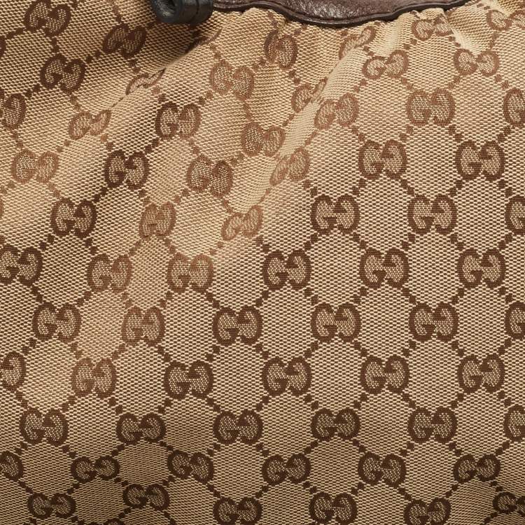 Pre Owned Gucci Beige/Brown GG Canvas and Leather Medium Interlocking G Hobo 