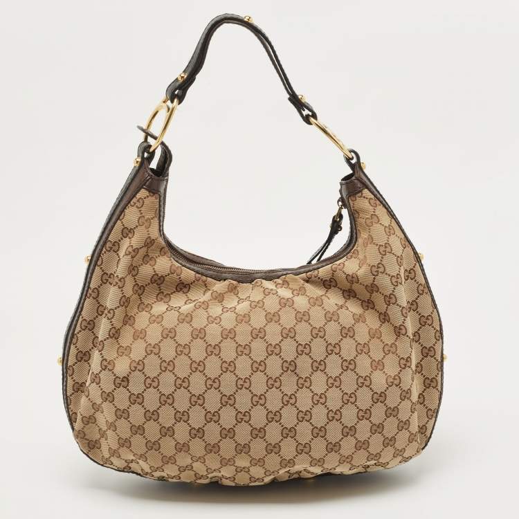 Pre Owned Gucci Beige/Brown GG Canvas and Leather Medium Interlocking G Hobo 