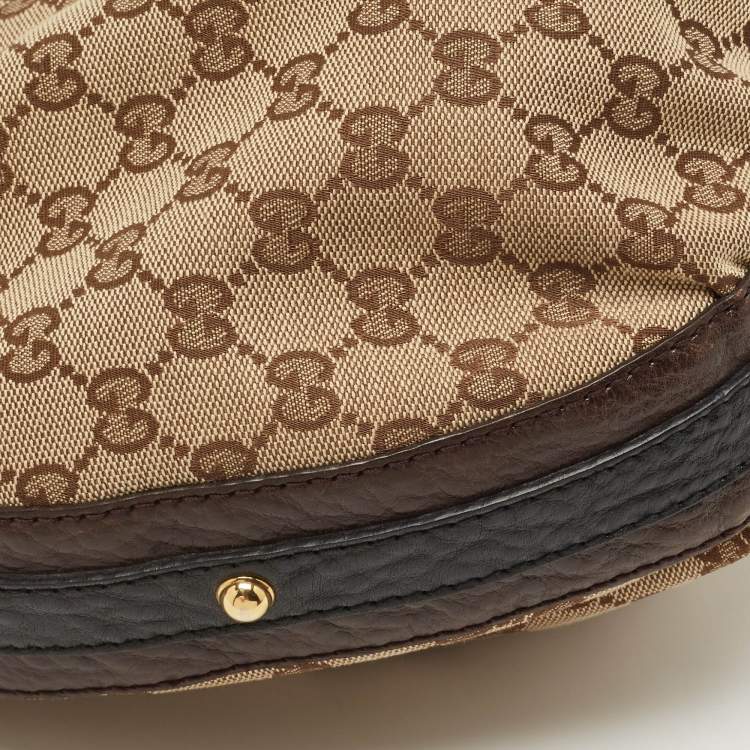 Pre Owned Gucci Beige/Brown GG Canvas and Leather Medium Interlocking G Hobo 