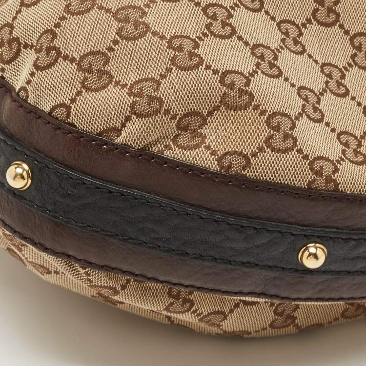 Pre Owned Gucci Beige/Brown GG Canvas and Leather Medium Interlocking G Hobo 