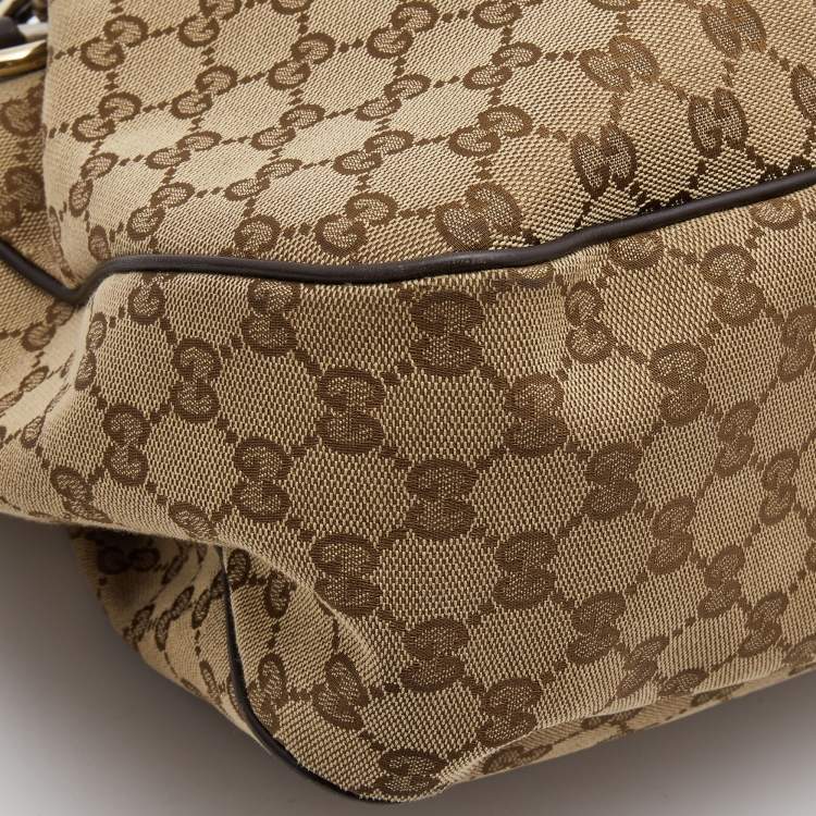 Pre Owned Gucci Beige/Brown GG Canvas and Leather Medium Sukey Tote