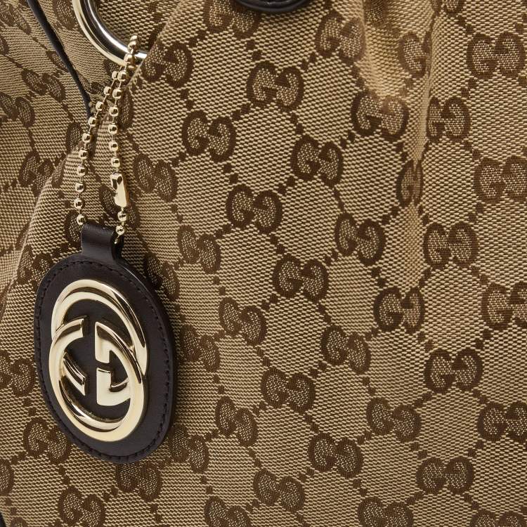 Pre Owned Gucci Beige/Brown GG Canvas and Leather Medium Sukey Tote