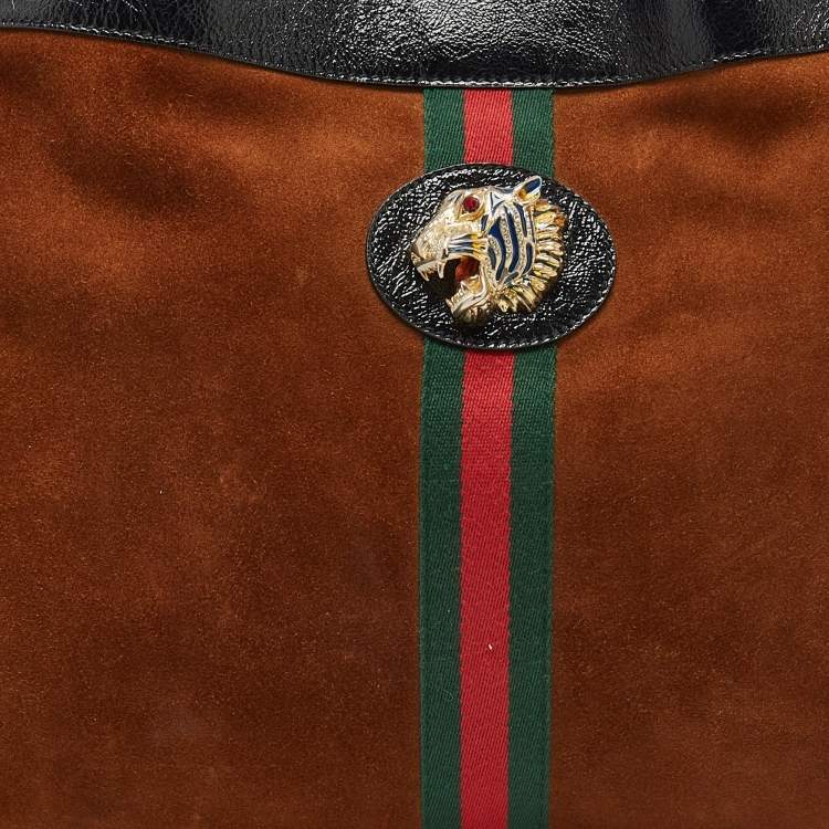 Pre Owned Gucci Brown/Black Suede and Patent Leather Large Rajah Tote