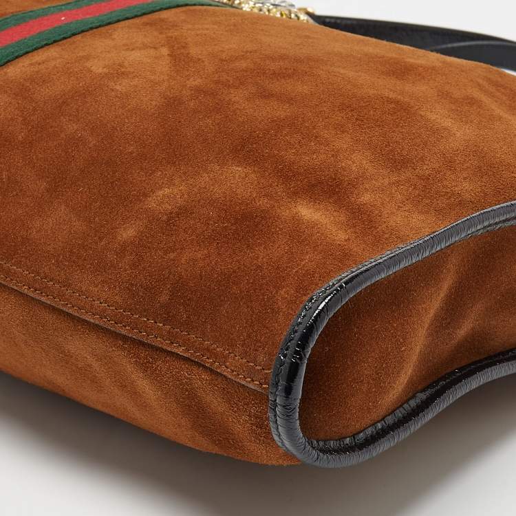 Pre Owned Gucci Brown/Black Suede and Patent Leather Large Rajah Tote