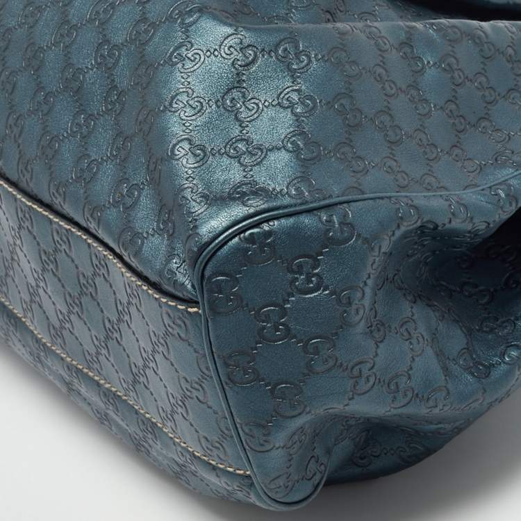 مملوكة مسبقًا Gucci Metallic Blue Guccissima Leather Large Sukey Tote