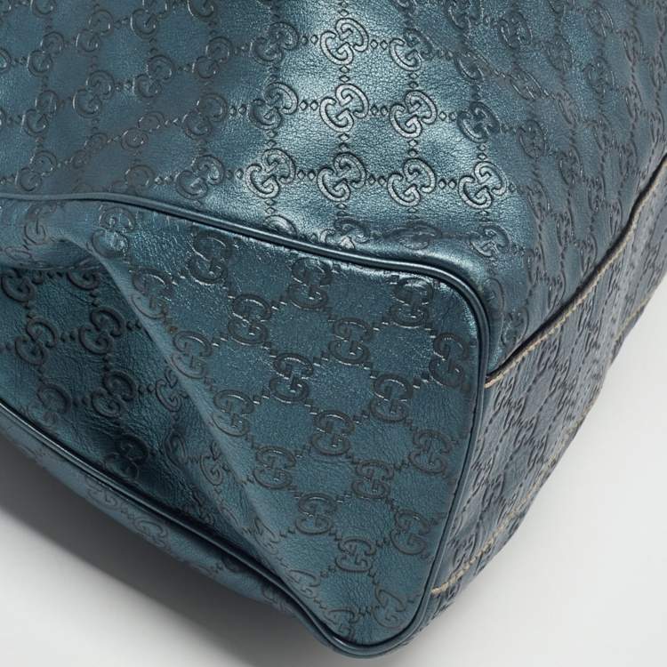 مملوكة مسبقًا Gucci Metallic Blue Guccissima Leather Large Sukey Tote