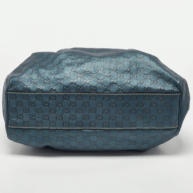 مملوكة مسبقًا Gucci Metallic Blue Guccissima Leather Large Sukey Tote