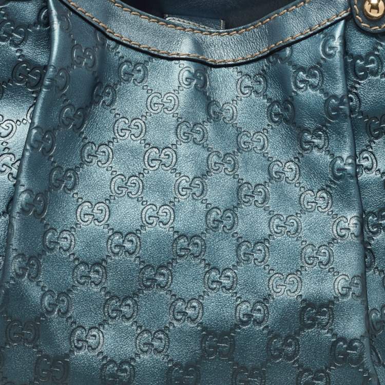 مملوكة مسبقًا Gucci Metallic Blue Guccissima Leather Large Sukey Tote