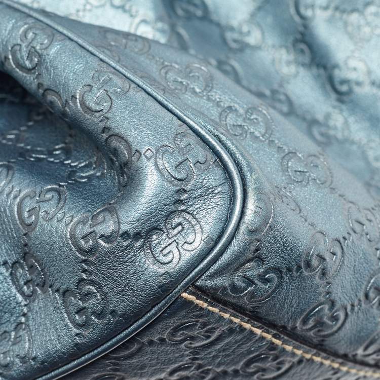 مملوكة مسبقًا Gucci Metallic Blue Guccissima Leather Large Sukey Tote