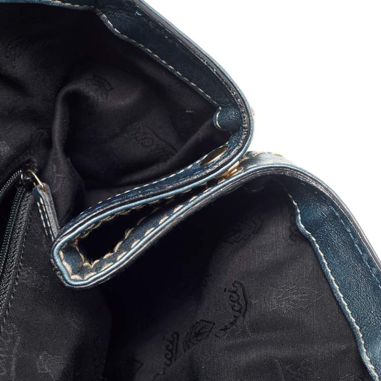 مملوكة مسبقًا Gucci Metallic Blue Guccissima Leather Large Sukey Tote