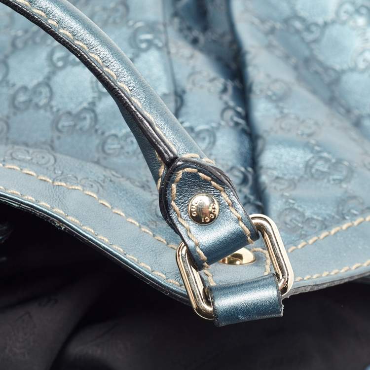 مملوكة مسبقًا Gucci Metallic Blue Guccissima Leather Large Sukey Tote