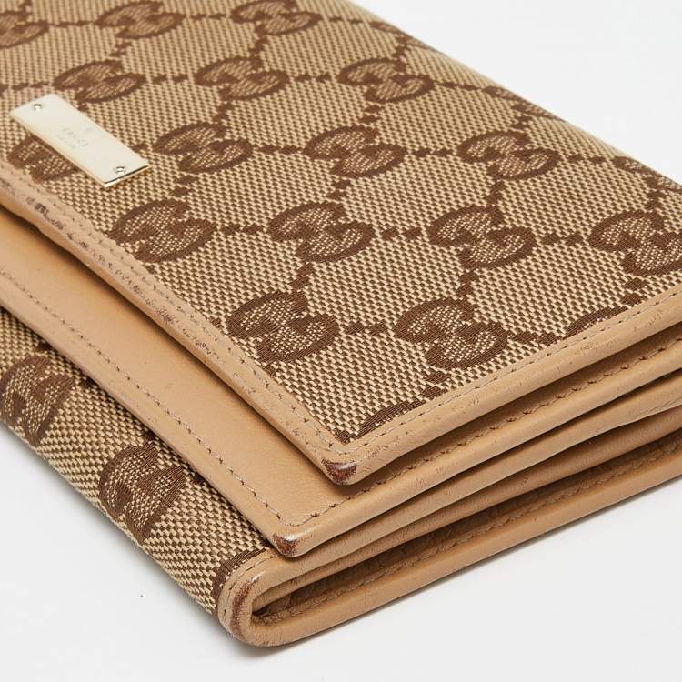 Pre Owned Gucci Beige GG Canvas and Leather Flap Continental Wallet