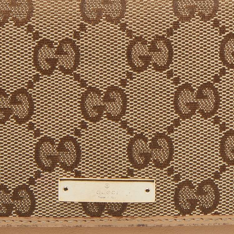 Pre Owned Gucci Beige GG Canvas and Leather Flap Continental Wallet