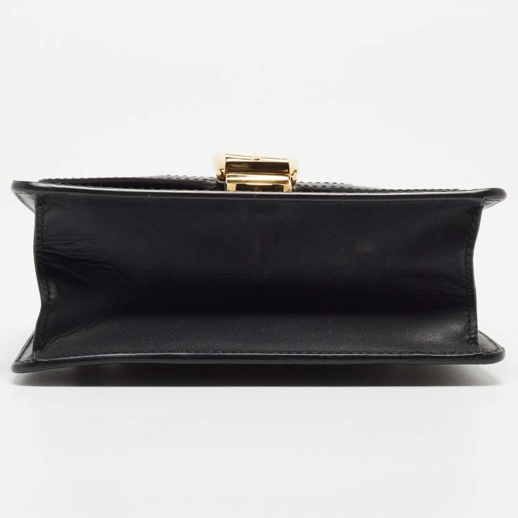 Pre Owned Gucci Black Leather Mini Web Chain Sylvie Crossbody Bag