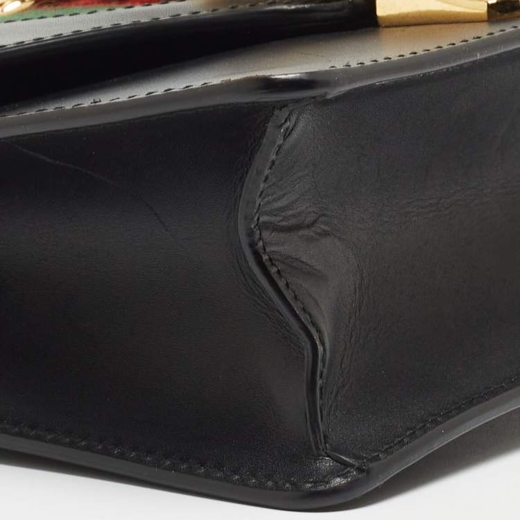 Pre Owned Gucci Black Leather Mini Web Chain Sylvie Crossbody Bag