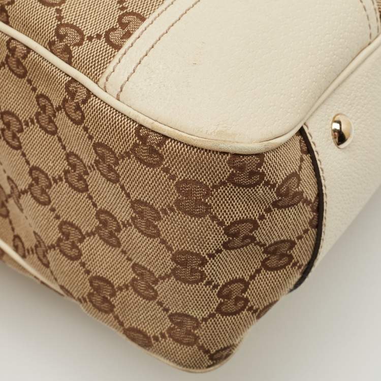Pre Owned Gucci White/Beige GG Canvas and Leather Princy Tote 