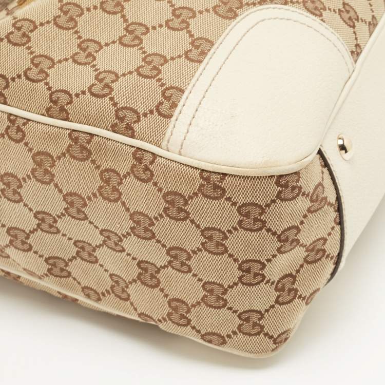 Pre Owned Gucci White/Beige GG Canvas and Leather Princy Tote 