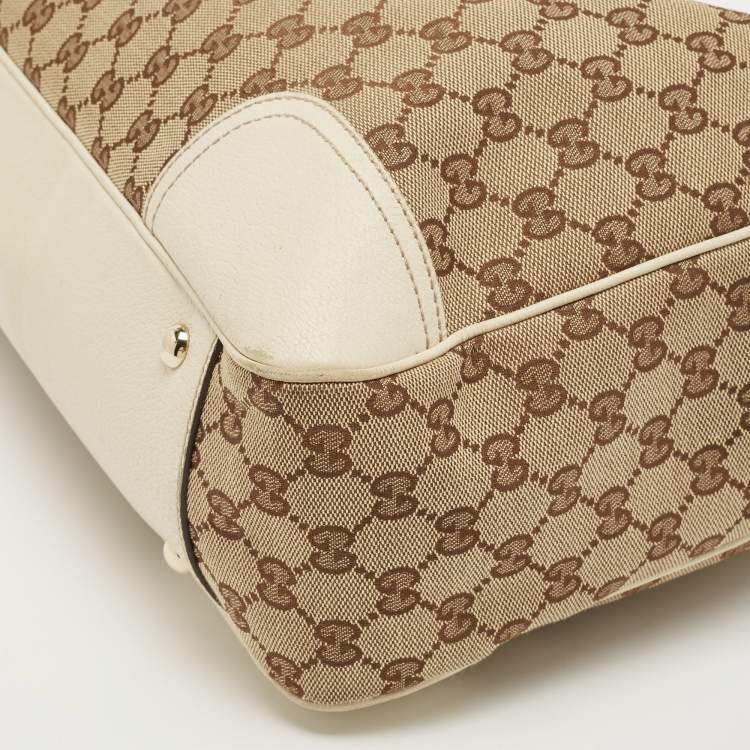 Pre Owned Gucci White/Beige GG Canvas and Leather Princy Tote 