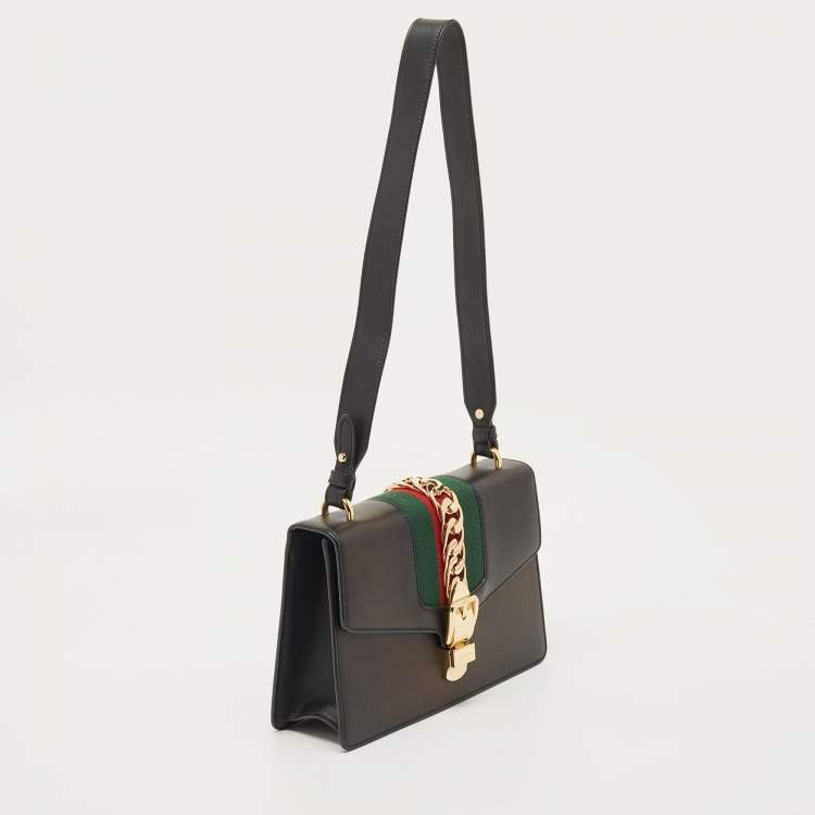 Pre Owned Gucci Black Leather Small Sylvie Web Shoulder Bag