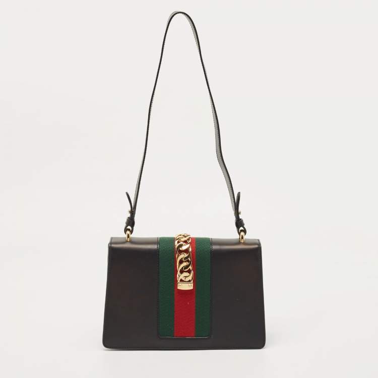 Pre Owned Gucci Black Leather Small Sylvie Web Shoulder Bag