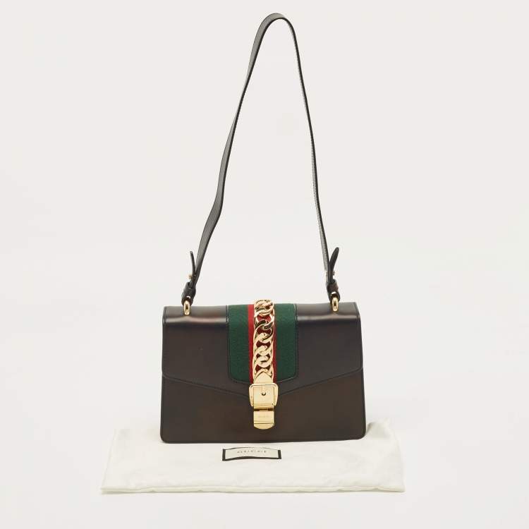 Pre Owned Gucci Black Leather Small Sylvie Web Shoulder Bag