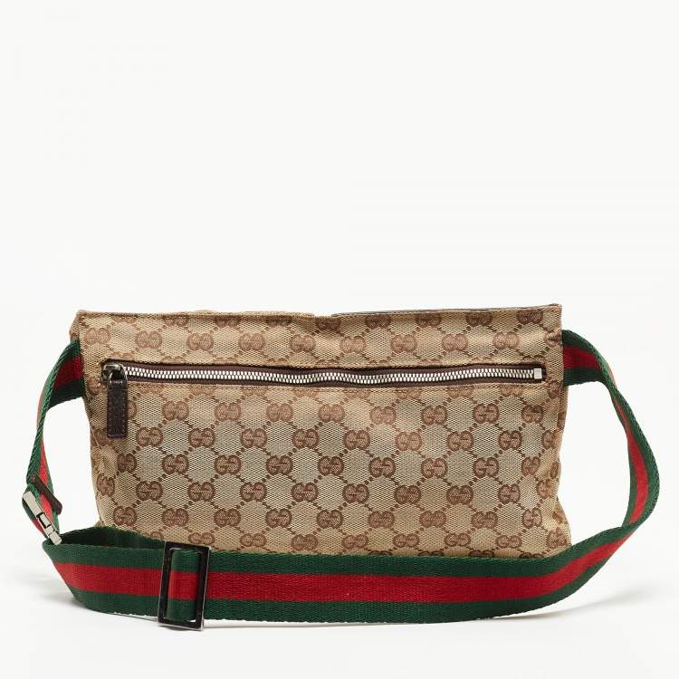 Pre Owned Gucci Beige/Brown GG Canvas and Leather Belt Bag