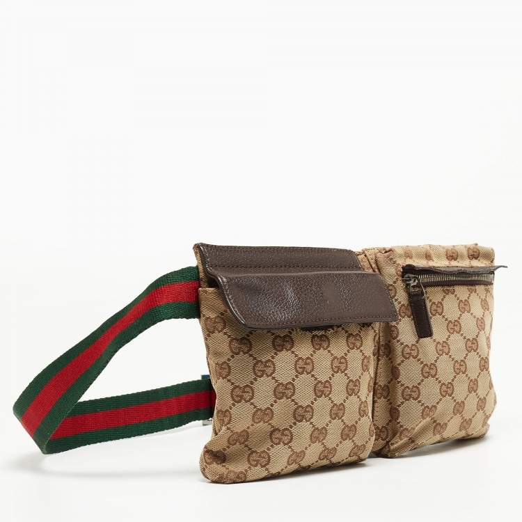 Pre Owned Gucci Beige/Brown GG Canvas and Leather Belt Bag