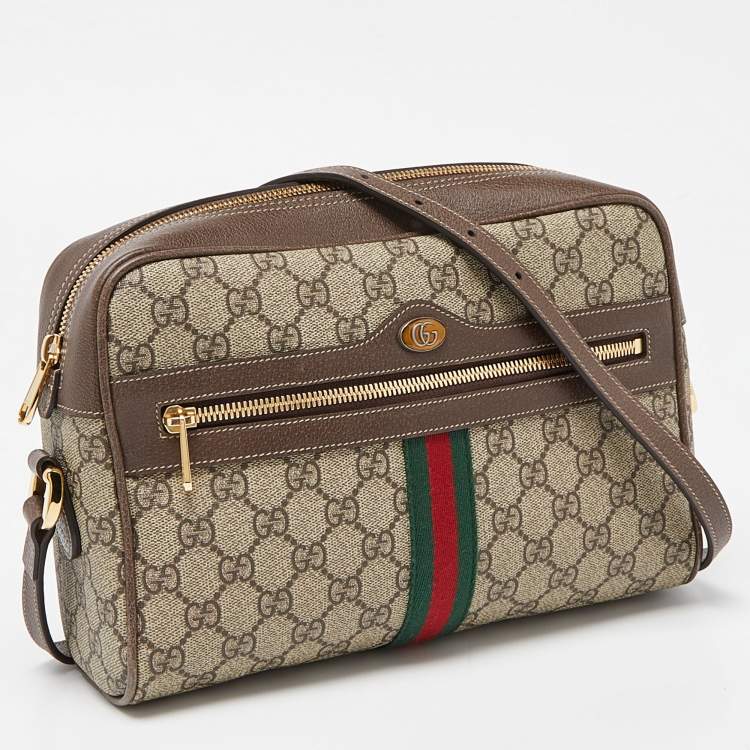 Pre Owned Gucci Beige/Brown GG Supreme Canvas and Leather Small Ophidia Shoulder Bag