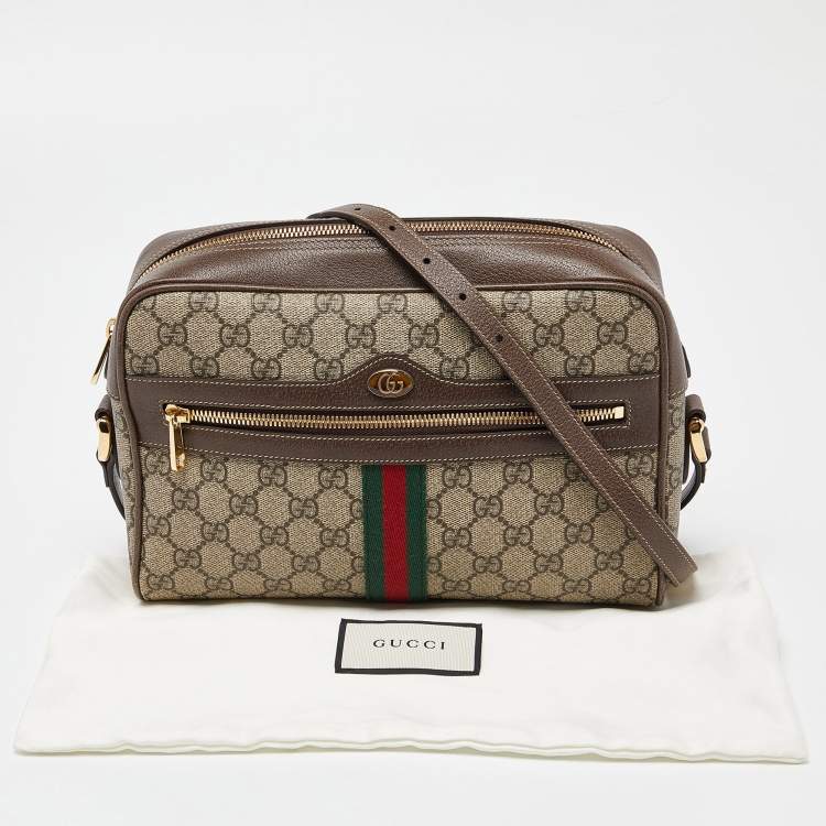 Pre Owned Gucci Beige/Brown GG Supreme Canvas and Leather Small Ophidia Shoulder Bag