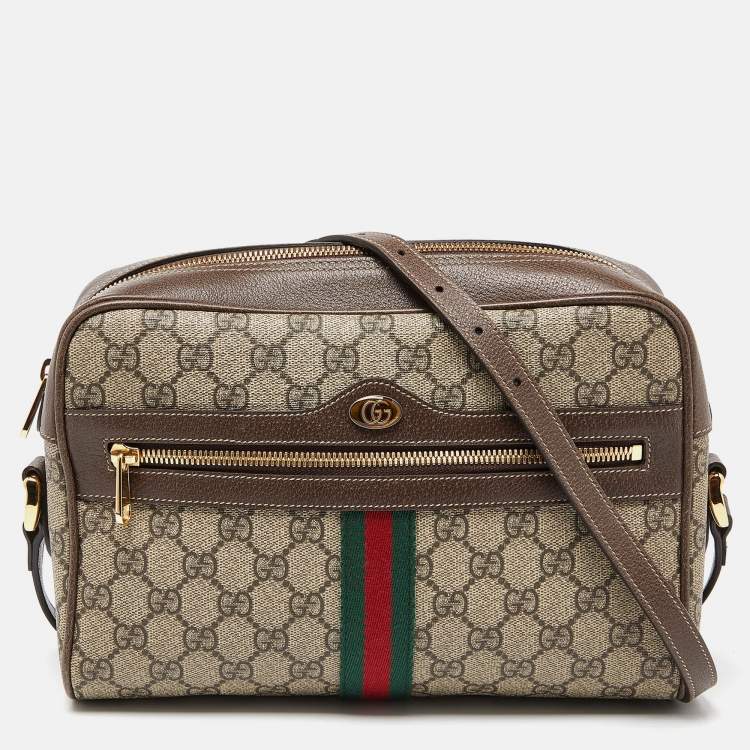 Pre Owned Gucci Beige/Brown GG Supreme Canvas and Leather Small Ophidia Shoulder Bag