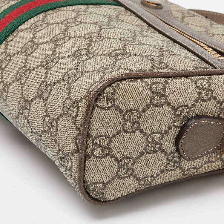 Pre Owned Gucci Beige/Brown GG Supreme Canvas and Leather Small Ophidia Shoulder Bag