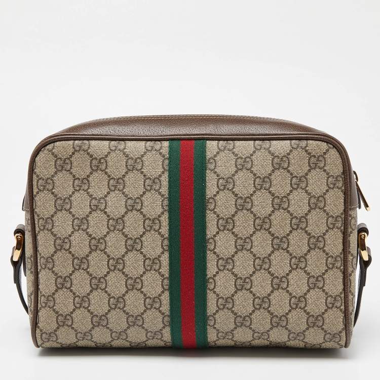 Pre Owned Gucci Beige/Brown GG Supreme Canvas and Leather Small Ophidia Shoulder Bag