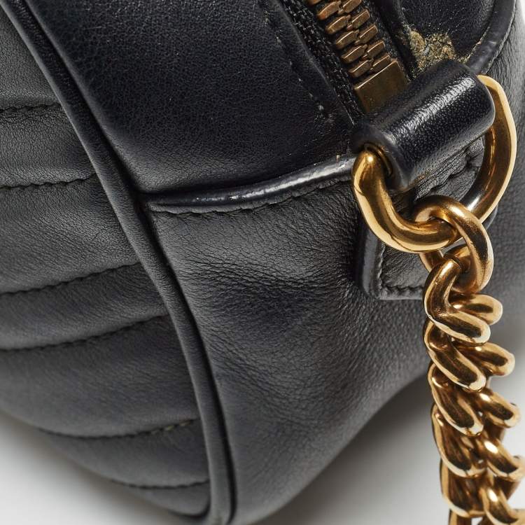 Pre Owned Gucci Black Matelasse Leather Small GG Marmont Shoulder Bag