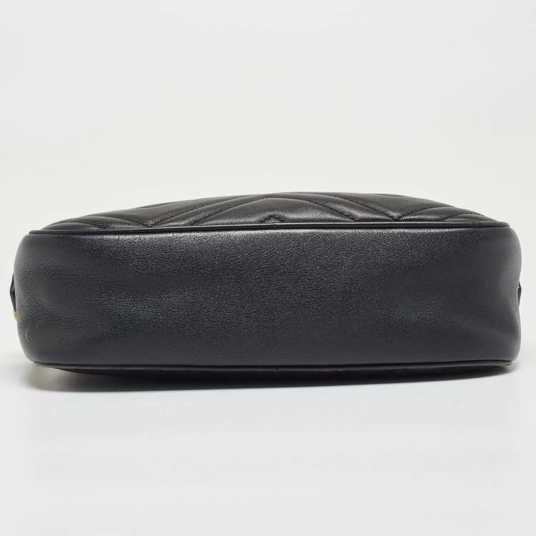 Pre Owned Gucci Black Matelasse Leather Small GG Marmont Shoulder Bag