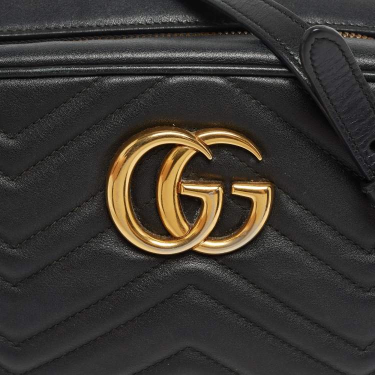 Pre Owned Gucci Black Matelasse Leather Small GG Marmont Shoulder Bag