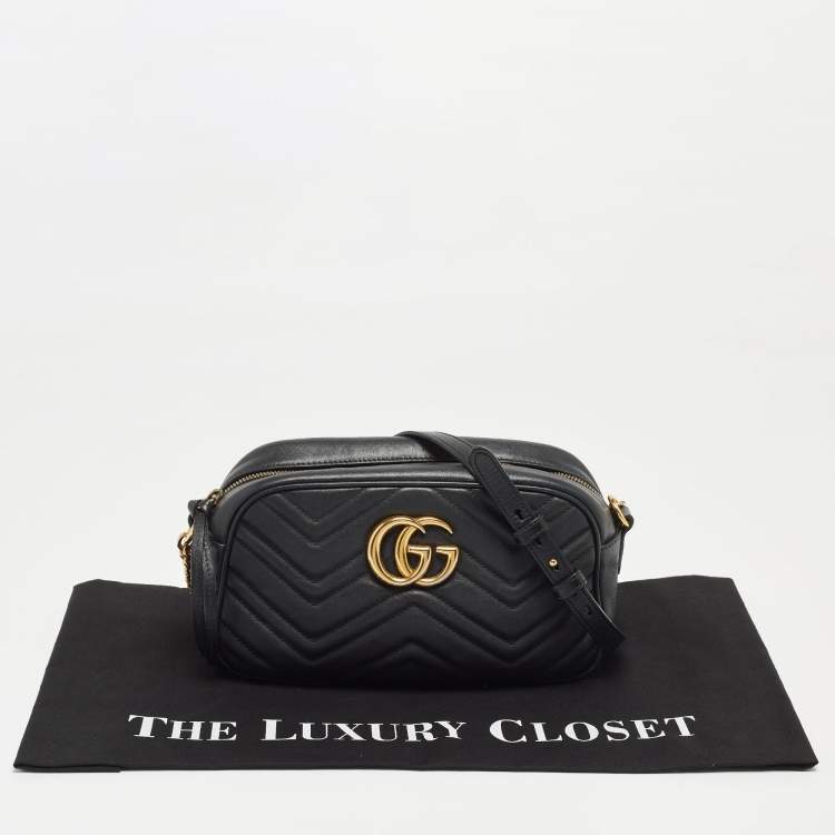 Pre Owned Gucci Black Matelasse Leather Small GG Marmont Shoulder Bag