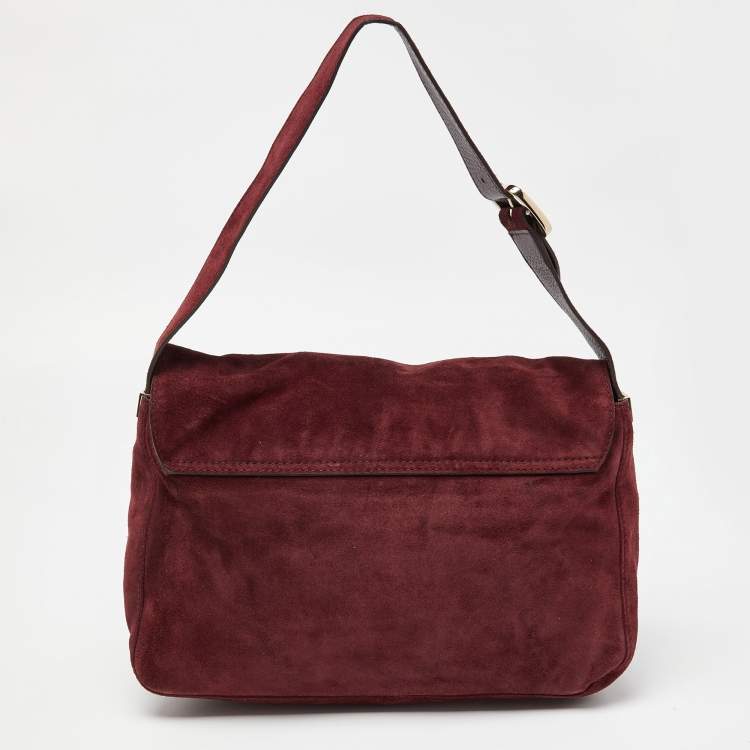 Pre Owned Gucci Burgundy Suede Double G Logo Flap Shoulder Bag