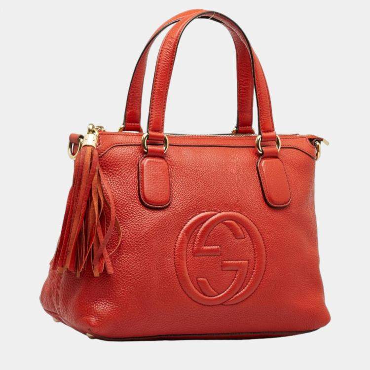 GUCCI Soho Top Handle Pebbled Leather Tote Bag Red-US