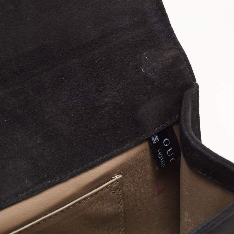 Pre Owned Gucci Black Suede GG Crystal Broadway Clutch