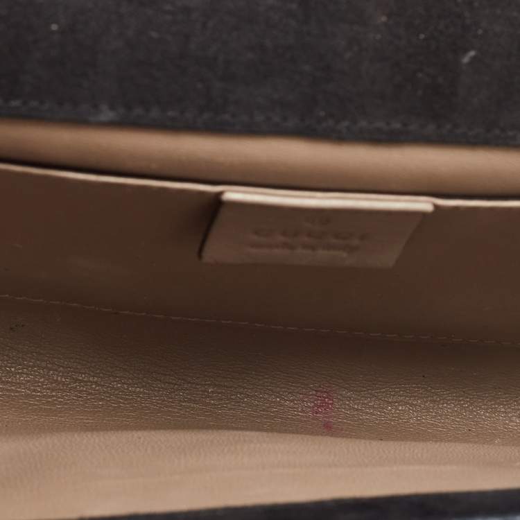 Pre Owned Gucci Black Suede GG Crystal Broadway Clutch