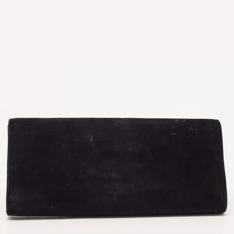 Pre Owned Gucci Black Suede GG Crystal Broadway Clutch